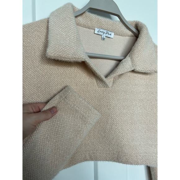 Emory Park Women's Cropped Collared Sweater‎ Long Sleeves Tan Size Medium - Picture 4 of 12